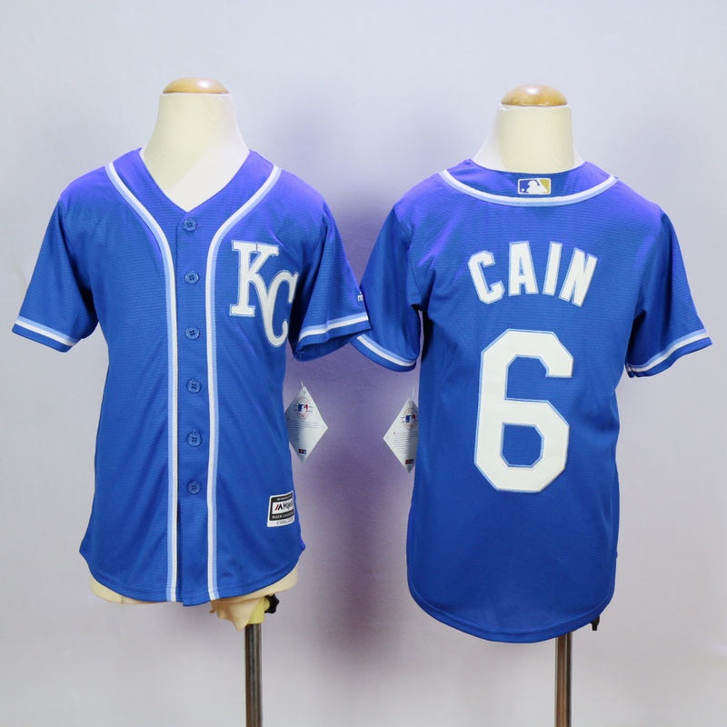 Youth Kansas City Royals #6 Cain Blue MLB Jerseys